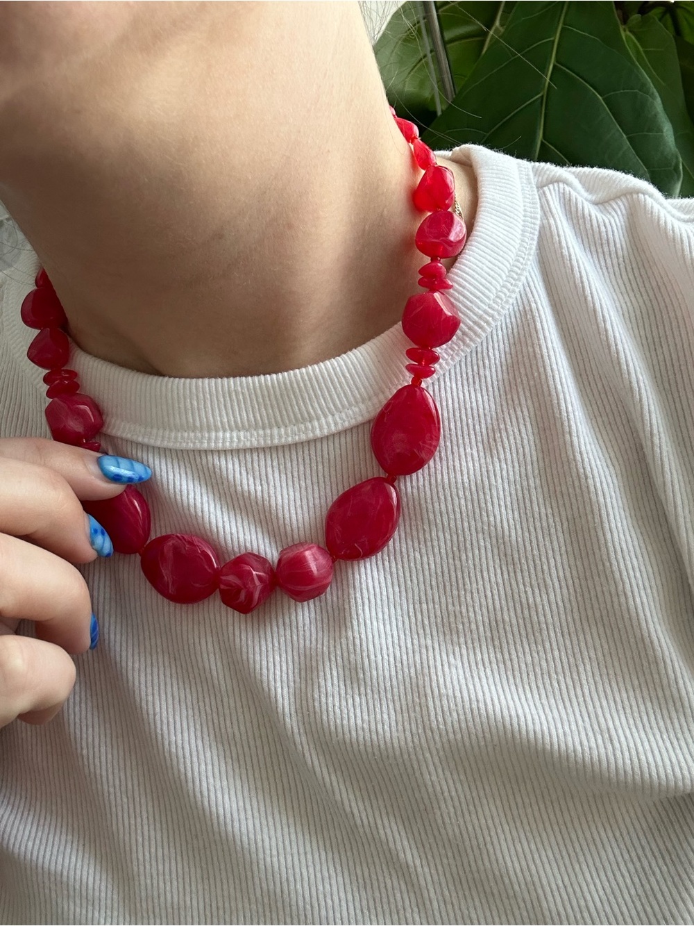 Bold Hot Pink/Red Beaded Necklace